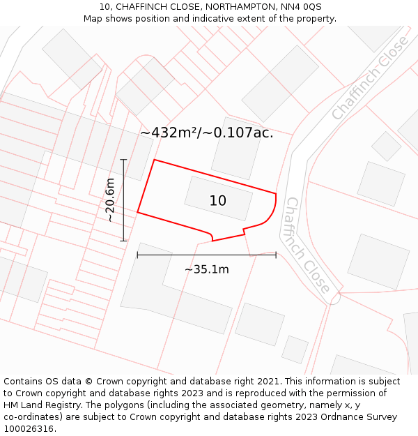 10, CHAFFINCH CLOSE, NORTHAMPTON, NN4 0QS: Plot and title map