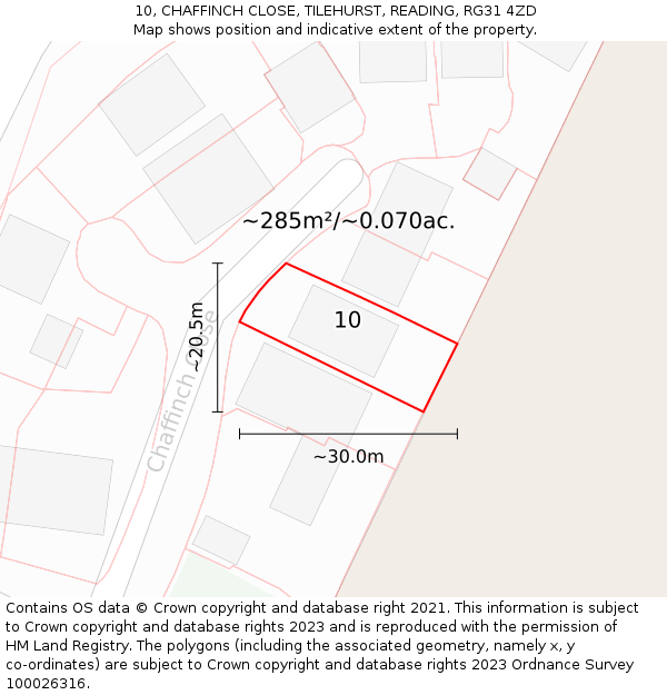 10, CHAFFINCH CLOSE, TILEHURST, READING, RG31 4ZD: Plot and title map