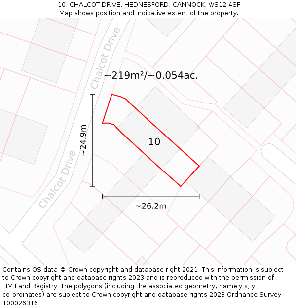 10, CHALCOT DRIVE, HEDNESFORD, CANNOCK, WS12 4SF: Plot and title map
