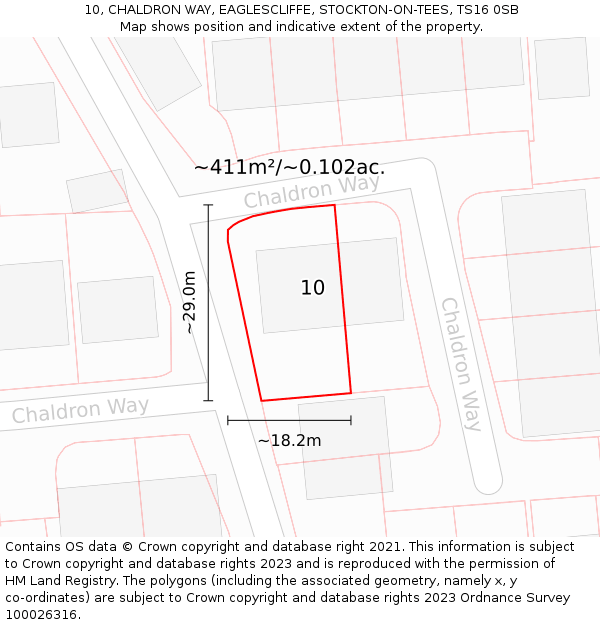 10, CHALDRON WAY, EAGLESCLIFFE, STOCKTON-ON-TEES, TS16 0SB: Plot and title map