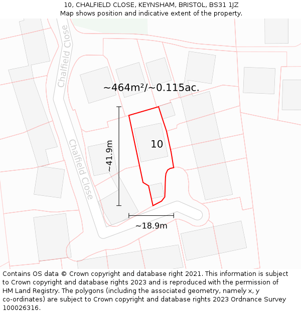 10, CHALFIELD CLOSE, KEYNSHAM, BRISTOL, BS31 1JZ: Plot and title map