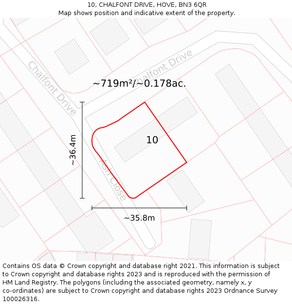 10, CHALFONT DRIVE, HOVE, BN3 6QR: Plot and title map