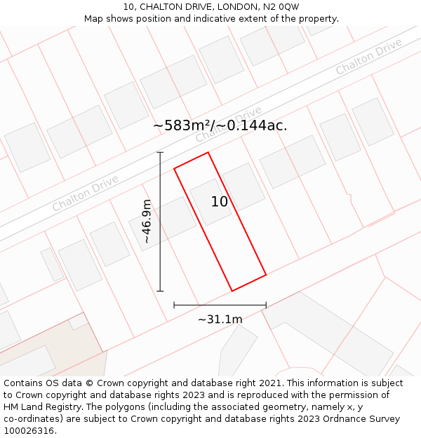 10, CHALTON DRIVE, LONDON, N2 0QW: Plot and title map