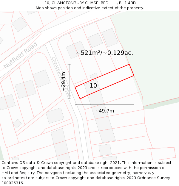 10, CHANCTONBURY CHASE, REDHILL, RH1 4BB: Plot and title map