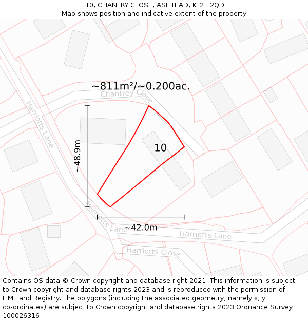 10, CHANTRY CLOSE, ASHTEAD, KT21 2QD: Plot and title map