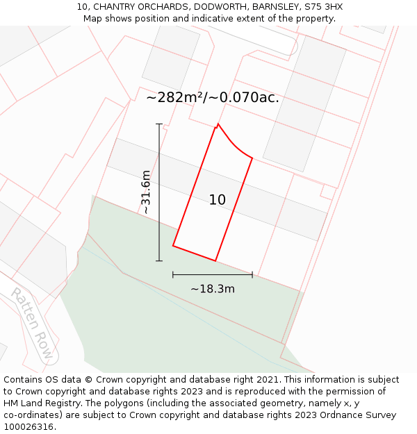 10, CHANTRY ORCHARDS, DODWORTH, BARNSLEY, S75 3HX: Plot and title map