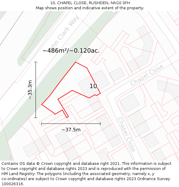 10, CHAPEL CLOSE, RUSHDEN, NN10 0FH: Plot and title map