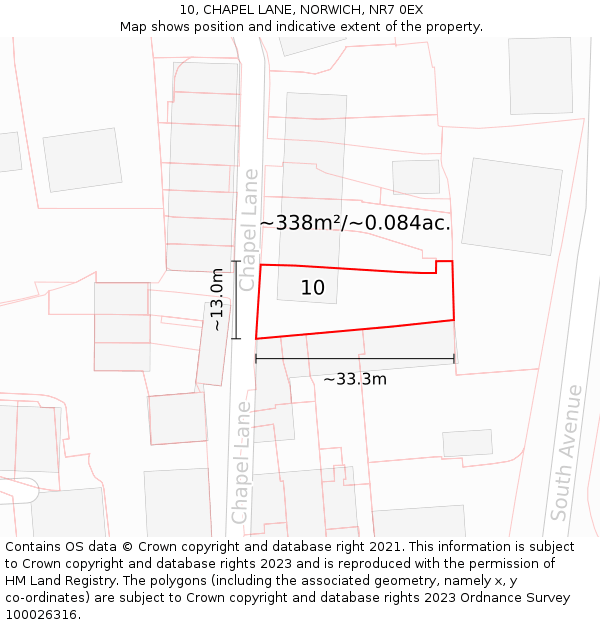 10, CHAPEL LANE, NORWICH, NR7 0EX: Plot and title map