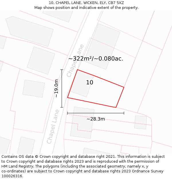 10, CHAPEL LANE, WICKEN, ELY, CB7 5XZ: Plot and title map