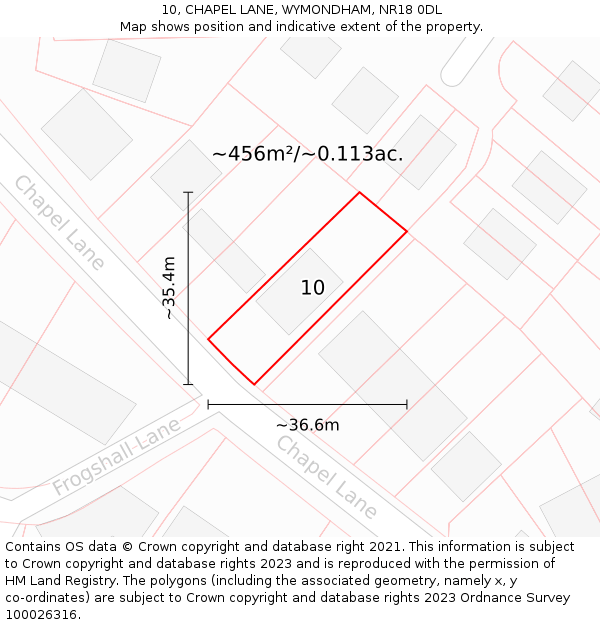 10, CHAPEL LANE, WYMONDHAM, NR18 0DL: Plot and title map