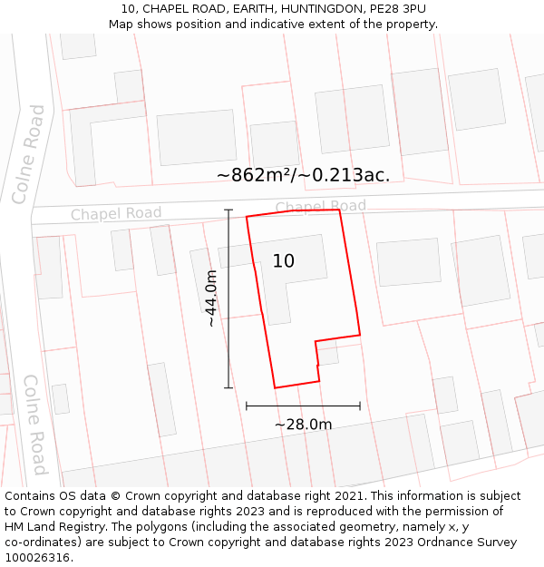 10, CHAPEL ROAD, EARITH, HUNTINGDON, PE28 3PU: Plot and title map