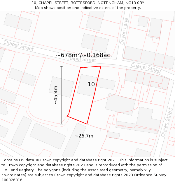 10, CHAPEL STREET, BOTTESFORD, NOTTINGHAM, NG13 0BY: Plot and title map