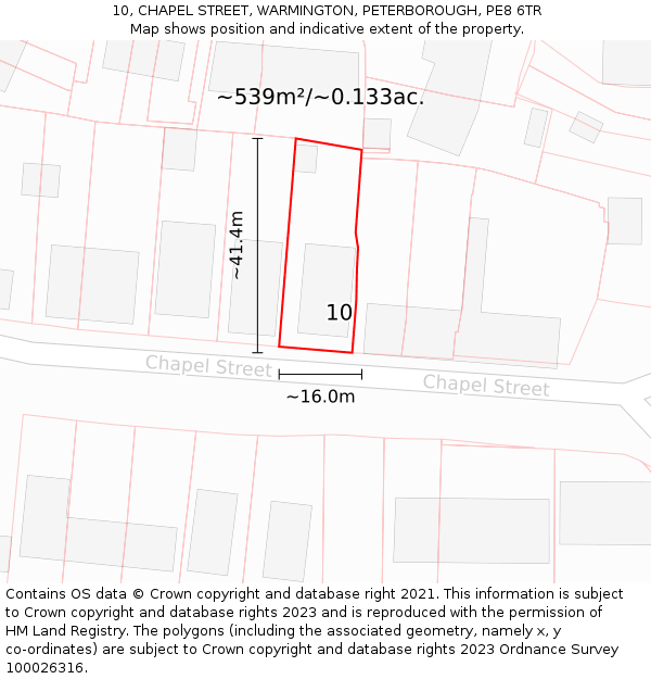 10, CHAPEL STREET, WARMINGTON, PETERBOROUGH, PE8 6TR: Plot and title map