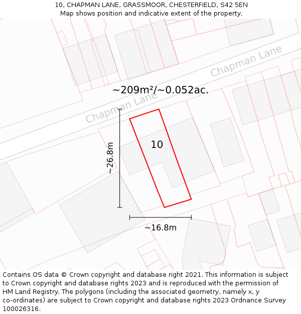10, CHAPMAN LANE, GRASSMOOR, CHESTERFIELD, S42 5EN: Plot and title map