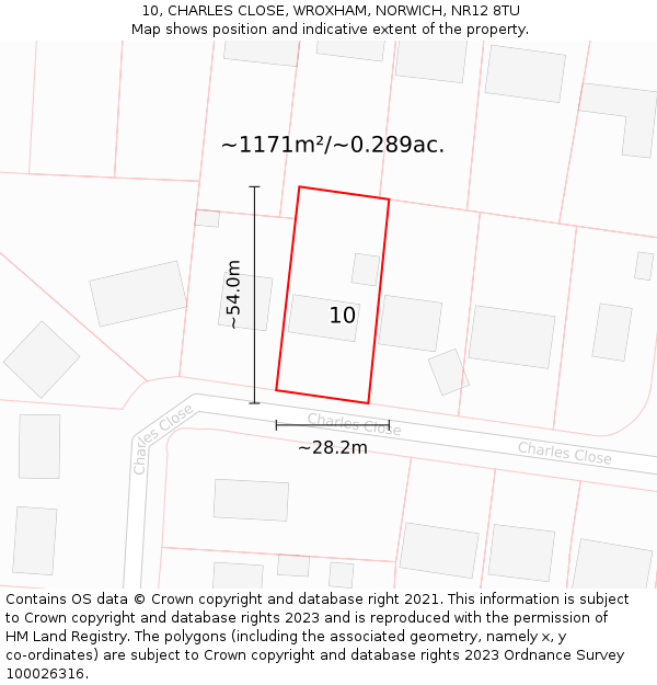 10, CHARLES CLOSE, WROXHAM, NORWICH, NR12 8TU: Plot and title map