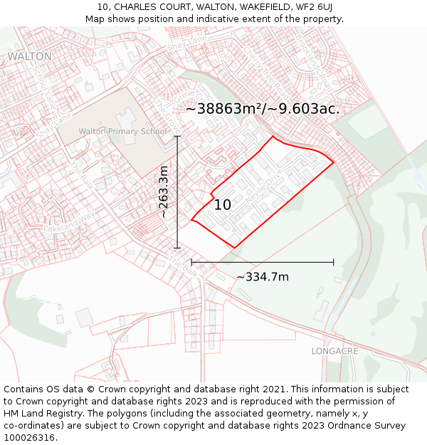10, CHARLES COURT, WALTON, WAKEFIELD, WF2 6UJ: Plot and title map