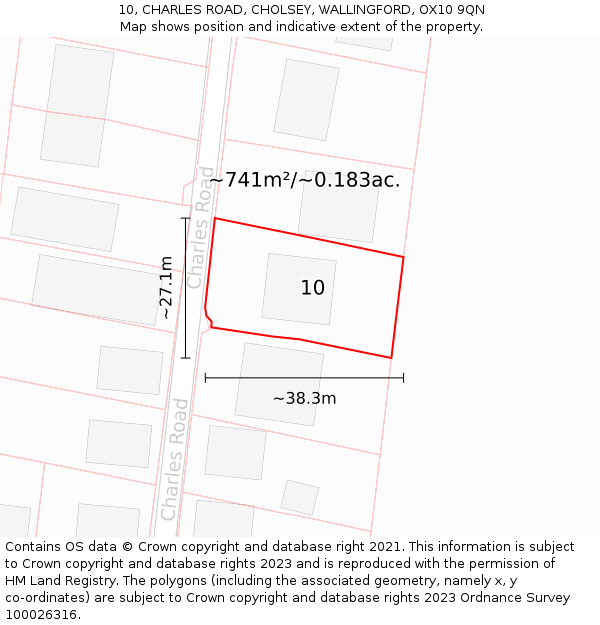10, CHARLES ROAD, CHOLSEY, WALLINGFORD, OX10 9QN: Plot and title map