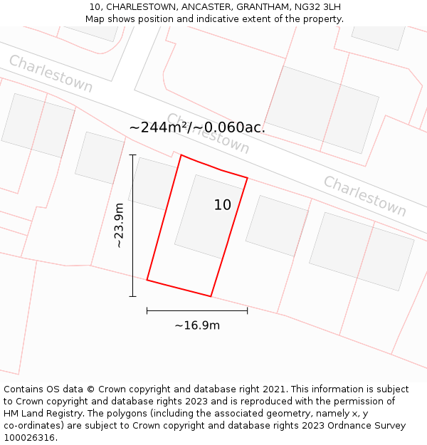 10, CHARLESTOWN, ANCASTER, GRANTHAM, NG32 3LH: Plot and title map