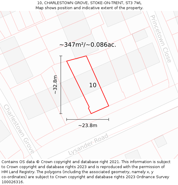 10, CHARLESTOWN GROVE, STOKE-ON-TRENT, ST3 7WL: Plot and title map