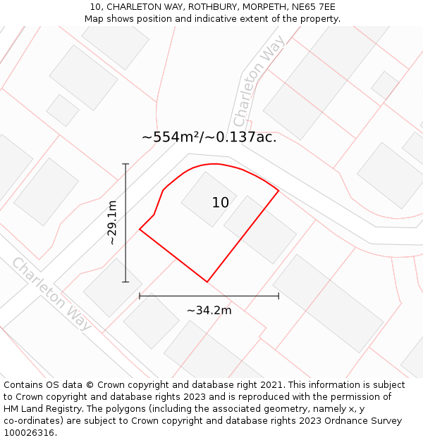 10, CHARLETON WAY, ROTHBURY, MORPETH, NE65 7EE: Plot and title map
