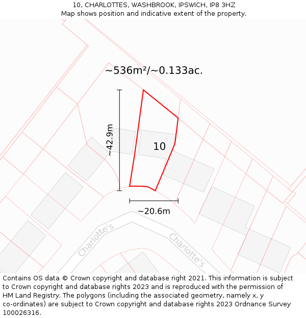 10, CHARLOTTES, WASHBROOK, IPSWICH, IP8 3HZ: Plot and title map