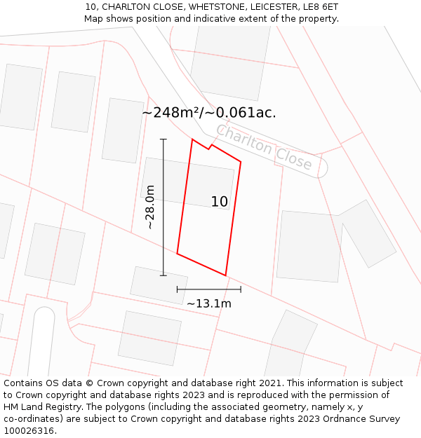 10, CHARLTON CLOSE, WHETSTONE, LEICESTER, LE8 6ET: Plot and title map