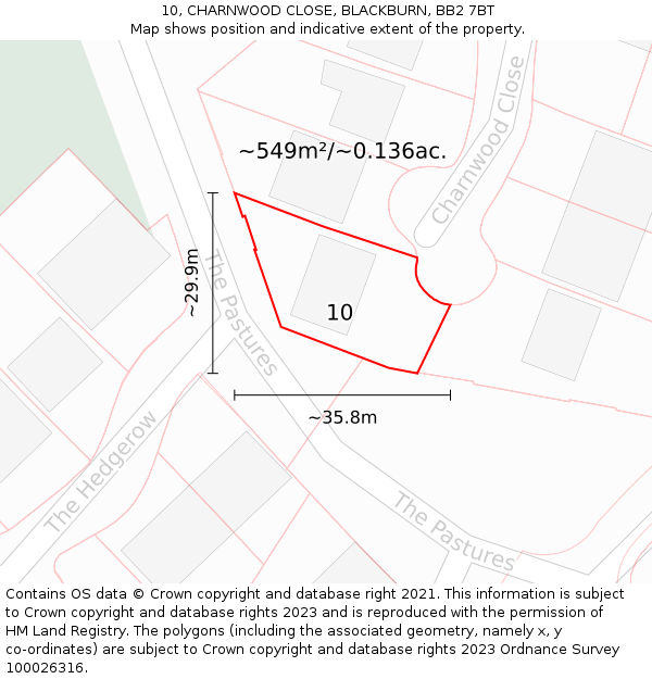 10, CHARNWOOD CLOSE, BLACKBURN, BB2 7BT: Plot and title map