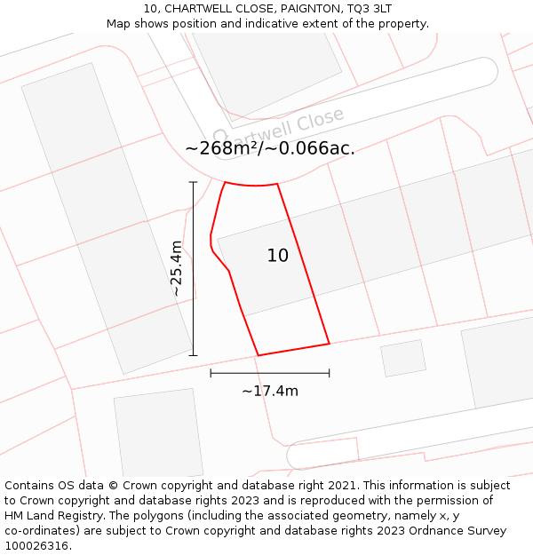 10, CHARTWELL CLOSE, PAIGNTON, TQ3 3LT: Plot and title map