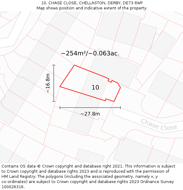 10, CHASE CLOSE, CHELLASTON, DERBY, DE73 6WP: Plot and title map