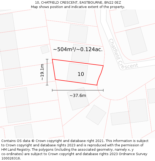 10, CHATFIELD CRESCENT, EASTBOURNE, BN22 0EZ: Plot and title map