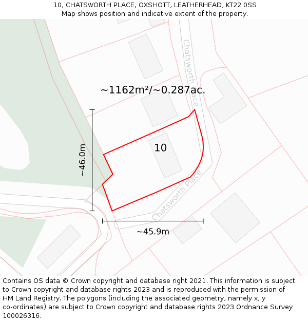 10, CHATSWORTH PLACE, OXSHOTT, LEATHERHEAD, KT22 0SS: Plot and title map