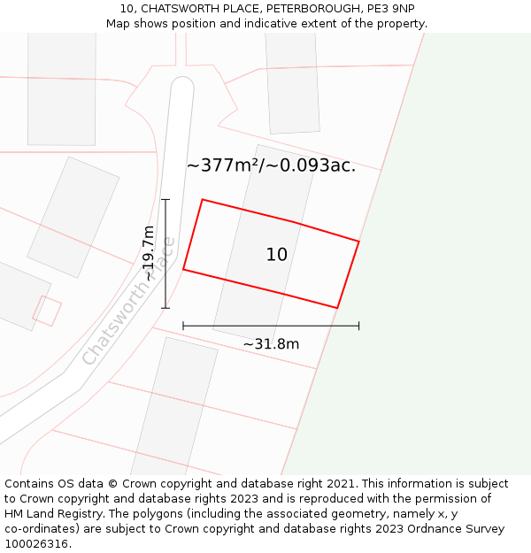 10, CHATSWORTH PLACE, PETERBOROUGH, PE3 9NP: Plot and title map
