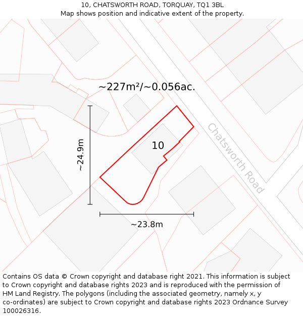 10, CHATSWORTH ROAD, TORQUAY, TQ1 3BL: Plot and title map