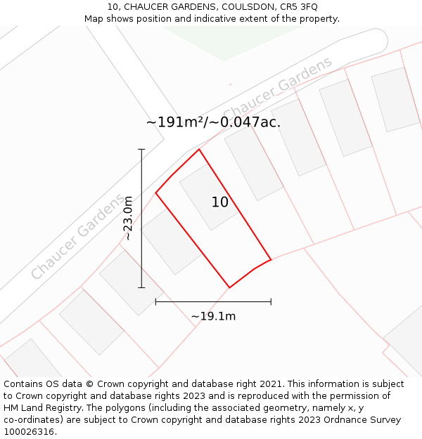 10, CHAUCER GARDENS, COULSDON, CR5 3FQ: Plot and title map