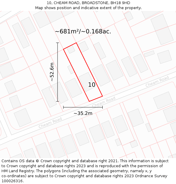 10, CHEAM ROAD, BROADSTONE, BH18 9HD: Plot and title map