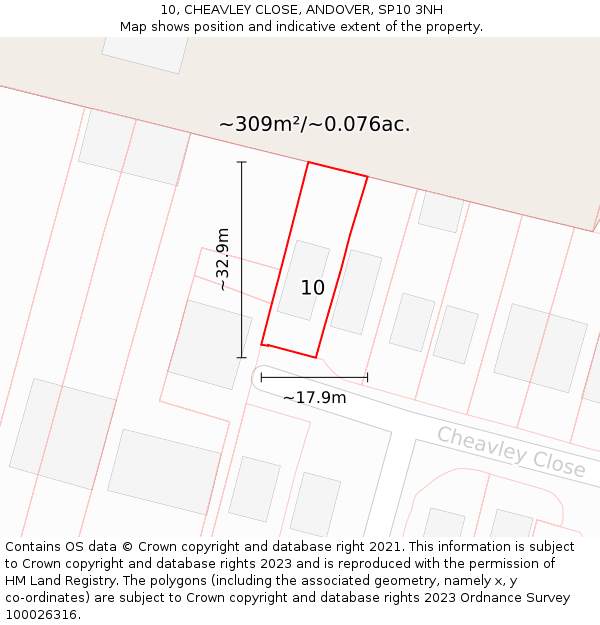 10, CHEAVLEY CLOSE, ANDOVER, SP10 3NH: Plot and title map