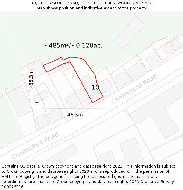 10, CHELMSFORD ROAD, SHENFIELD, BRENTWOOD, CM15 8RQ: Plot and title map