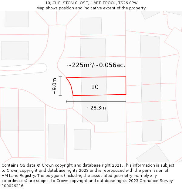 10, CHELSTON CLOSE, HARTLEPOOL, TS26 0PW: Plot and title map