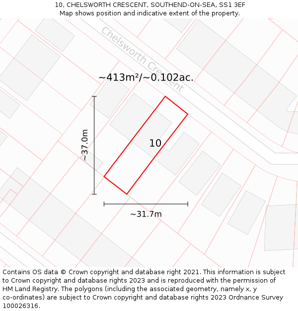 10, CHELSWORTH CRESCENT, SOUTHEND-ON-SEA, SS1 3EF: Plot and title map