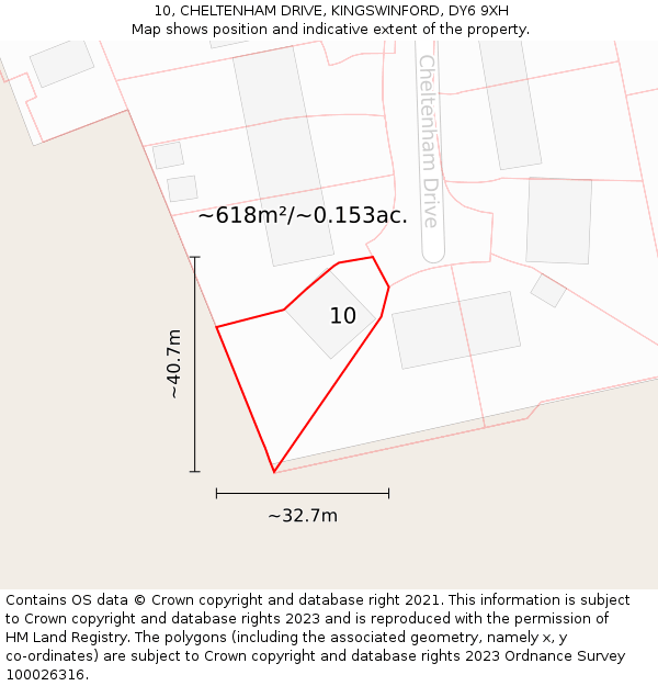 10, CHELTENHAM DRIVE, KINGSWINFORD, DY6 9XH: Plot and title map
