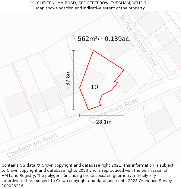 10, CHELTENHAM ROAD, SEDGEBERROW, EVESHAM, WR11 7UL: Plot and title map