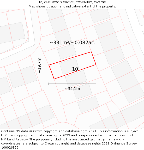 10, CHELWOOD GROVE, COVENTRY, CV2 2PF: Plot and title map