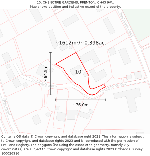 10, CHENOTRIE GARDENS, PRENTON, CH43 9WU: Plot and title map
