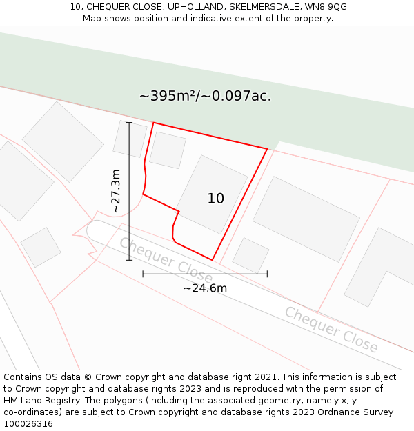 10, CHEQUER CLOSE, UPHOLLAND, SKELMERSDALE, WN8 9QG: Plot and title map