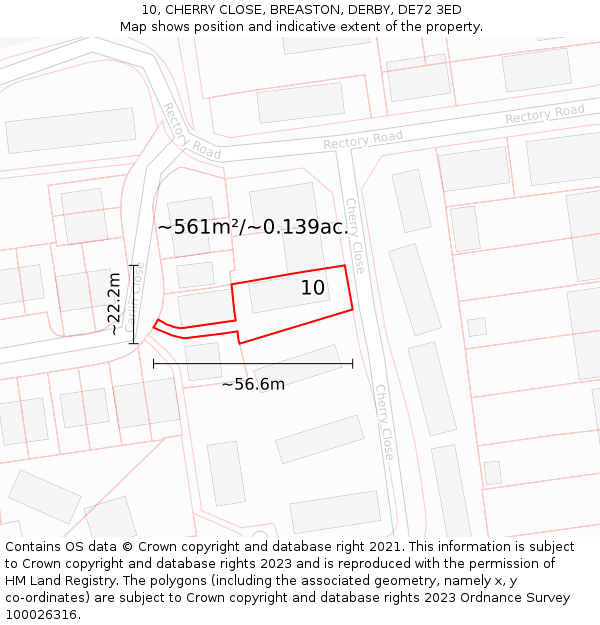 10, CHERRY CLOSE, BREASTON, DERBY, DE72 3ED: Plot and title map