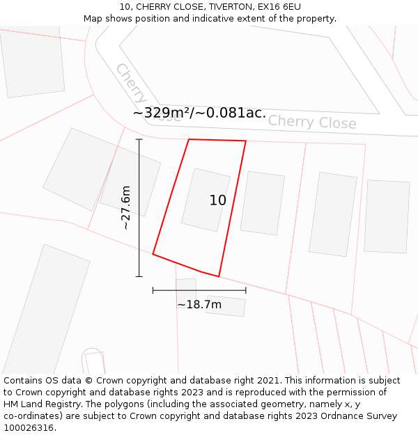 10, CHERRY CLOSE, TIVERTON, EX16 6EU: Plot and title map