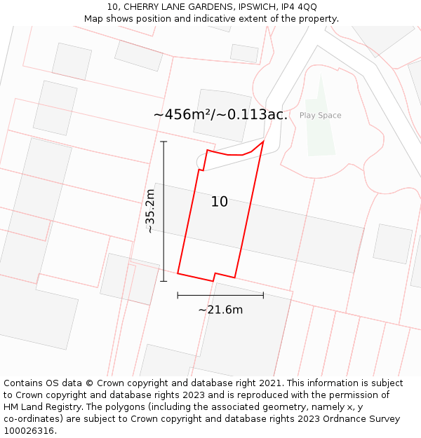 10, CHERRY LANE GARDENS, IPSWICH, IP4 4QQ: Plot and title map