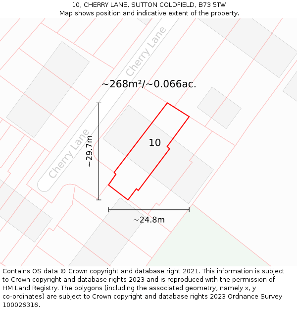 10, CHERRY LANE, SUTTON COLDFIELD, B73 5TW: Plot and title map