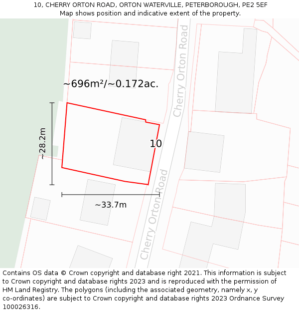 10, CHERRY ORTON ROAD, ORTON WATERVILLE, PETERBOROUGH, PE2 5EF: Plot and title map