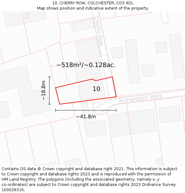 10, CHERRY ROW, COLCHESTER, CO3 4DL: Plot and title map